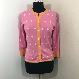 Boston Proper Pink Polka Dot Cardigan. Size Med